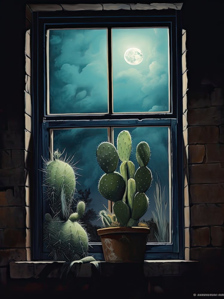 Moon Cactus On A Window 2