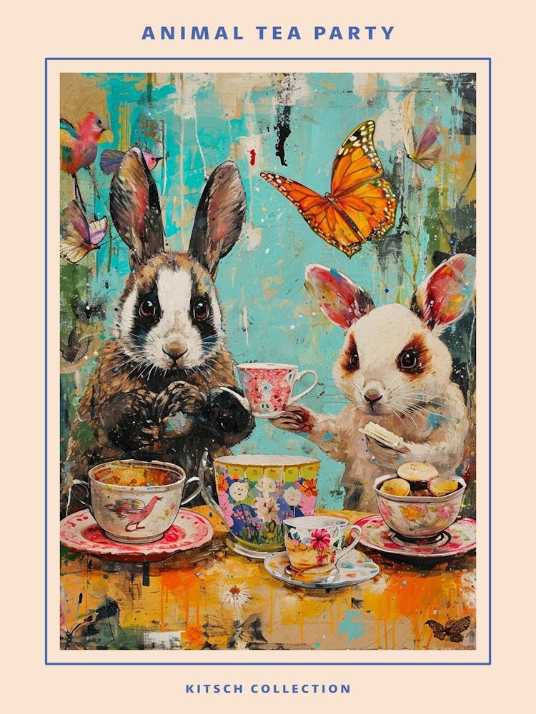 Kitsch Cute Animal Tea Party 1 Poster