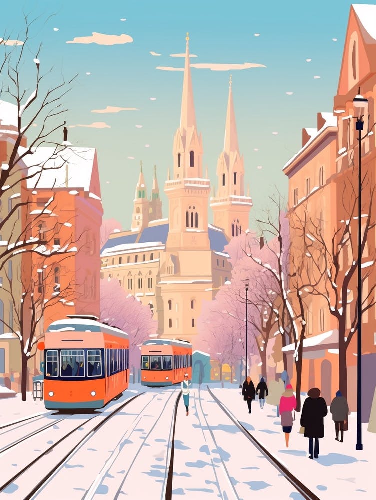 Retro Winter Illustration Vienna Austria 1