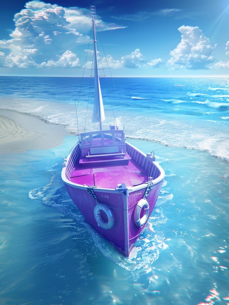 Pink Boat On The Beach