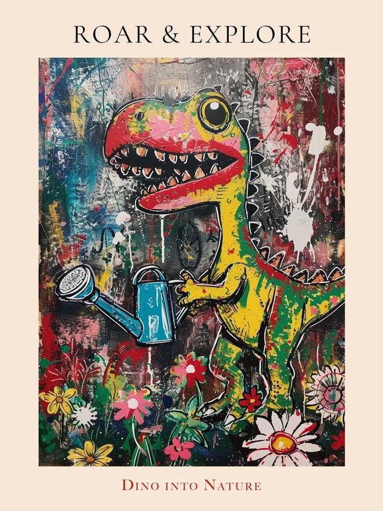 Abstract Dinosaur In The Garden 1 Affiche