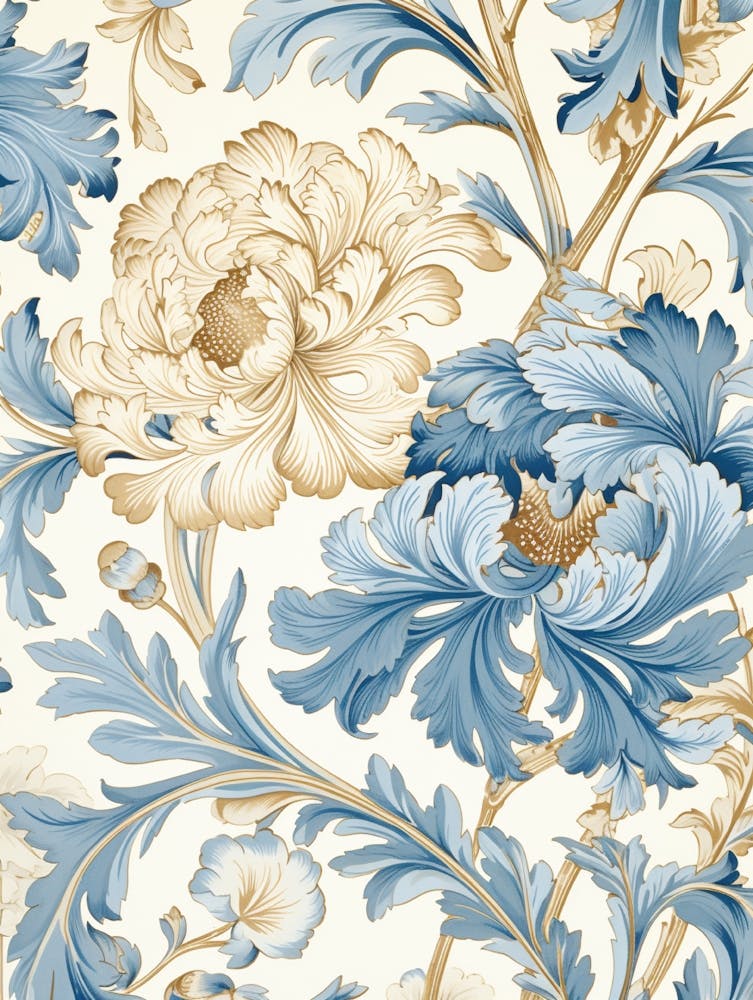 Blau Und Gold Blumen-Tapete