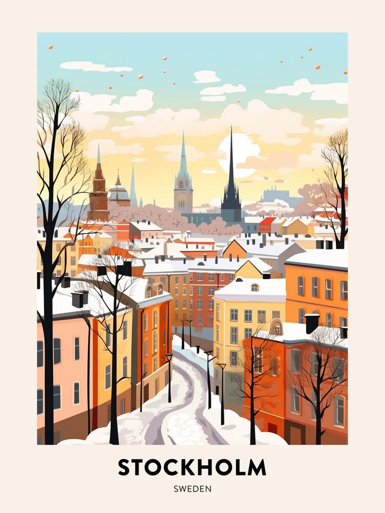 Vintage Winter Travel Poster Stockholm Sweden 4