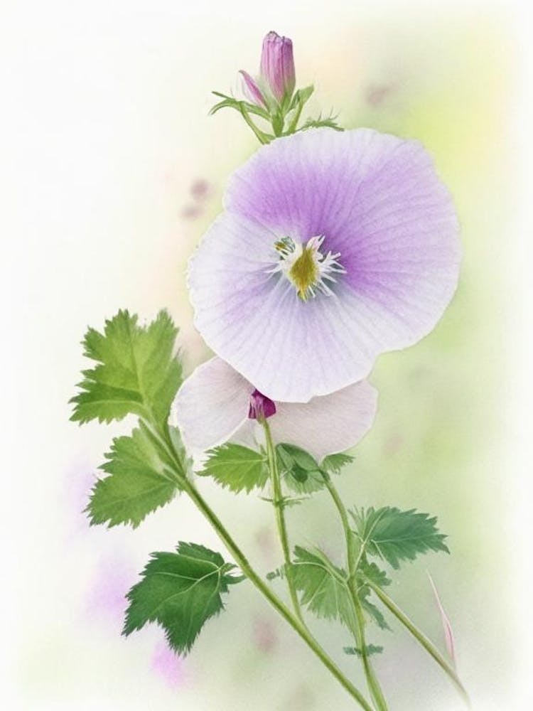 Marsh Mallow Wildflower Watercolour