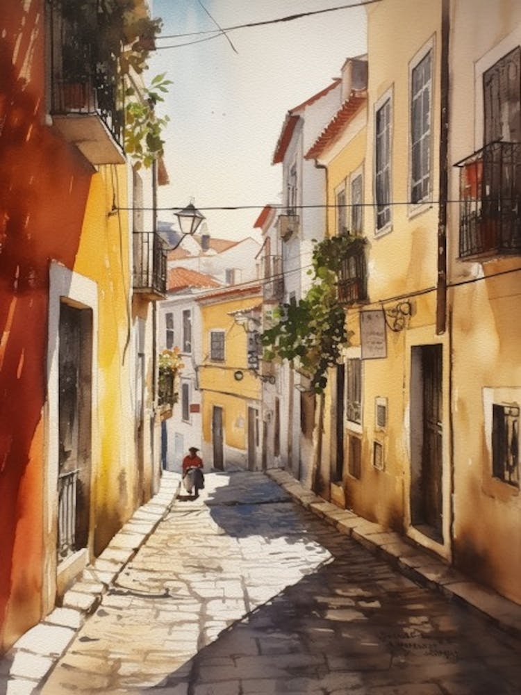 Painting Of Lisbon Portugal In The Style Of Watercolour 1