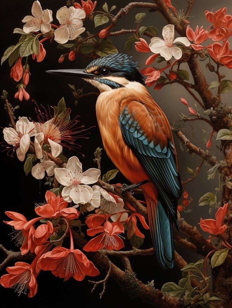 Dark And Moody Botanical Kingfisher 2