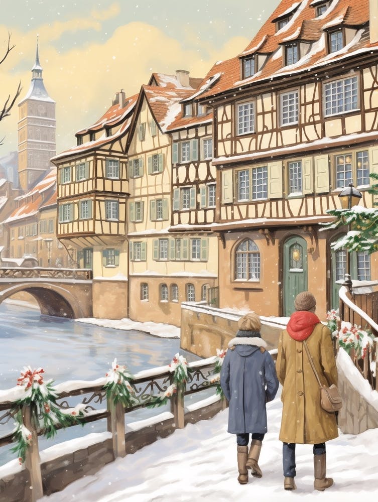 Vintage Winter Illustration Strasbourg France 1