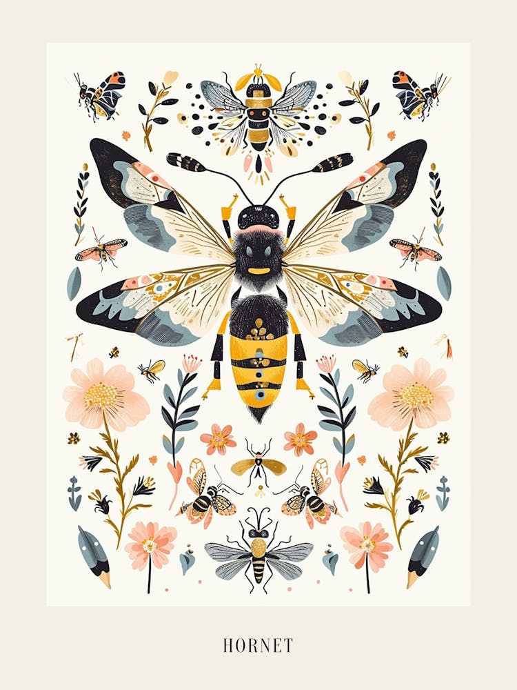 Colourful Insect Illustration Hornet 12 Poster