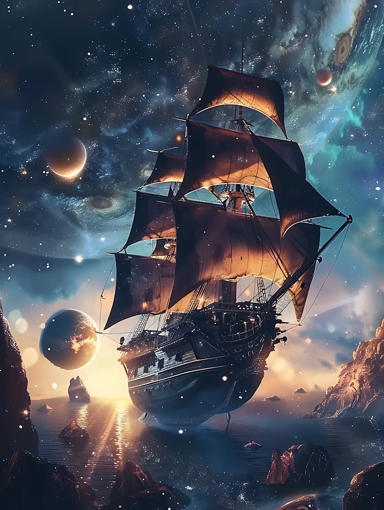 Fantasy Ship Floating in the Galaxy 3