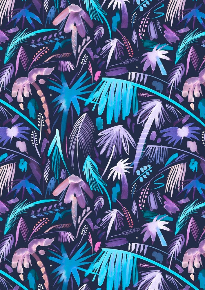 Brushstrokes Tropical Palms Navy