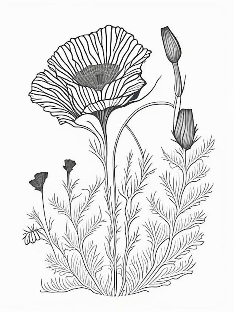 Poppy Herb William Morris Inspired Line Drawing 2