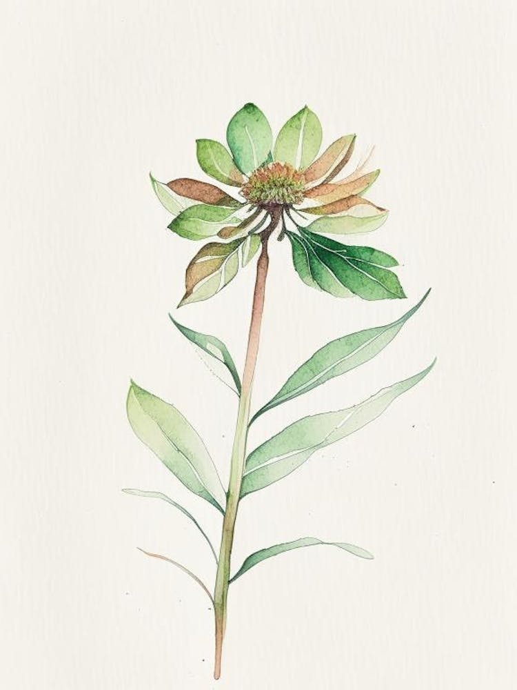 Zinnia Leaf Minimalist Watercolour 1