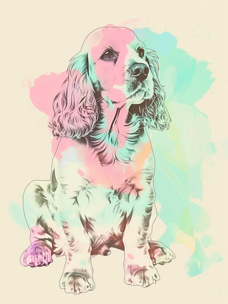 English Cocker Spaniel Hund Pastell-Linien-Illustration 3