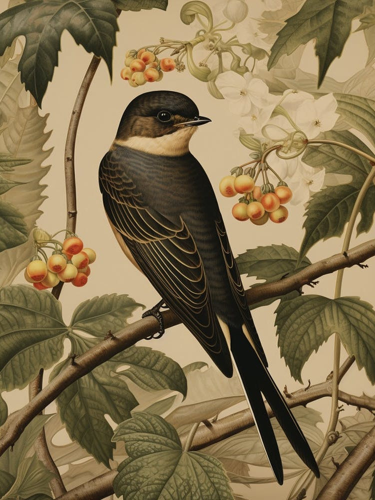 Dark And Moody Botanical Swallow 1
