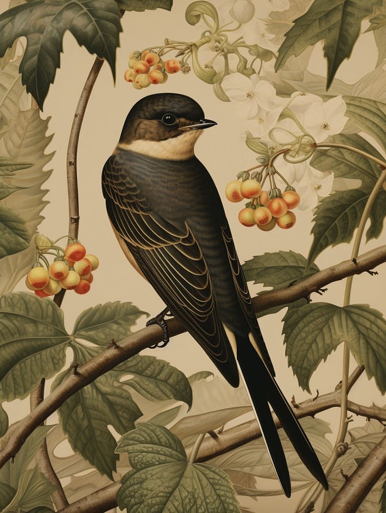 Dark And Moody Botanical Swallow 1
