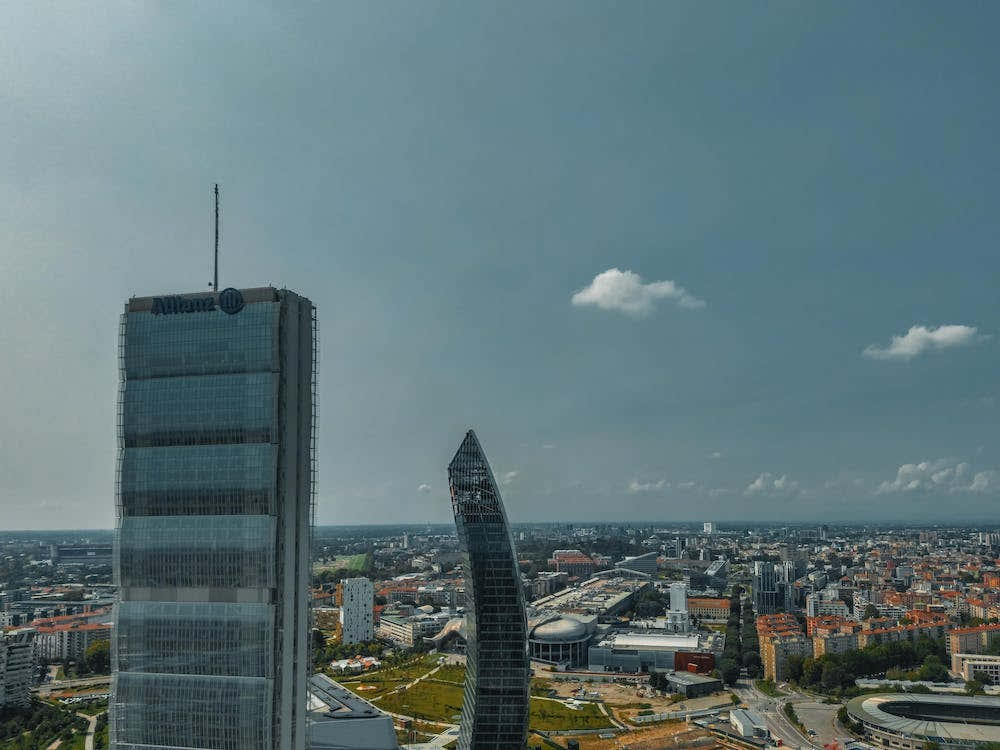 Aerial view of City Life Milano, Three Towers, bird view , Three Towers, bird view