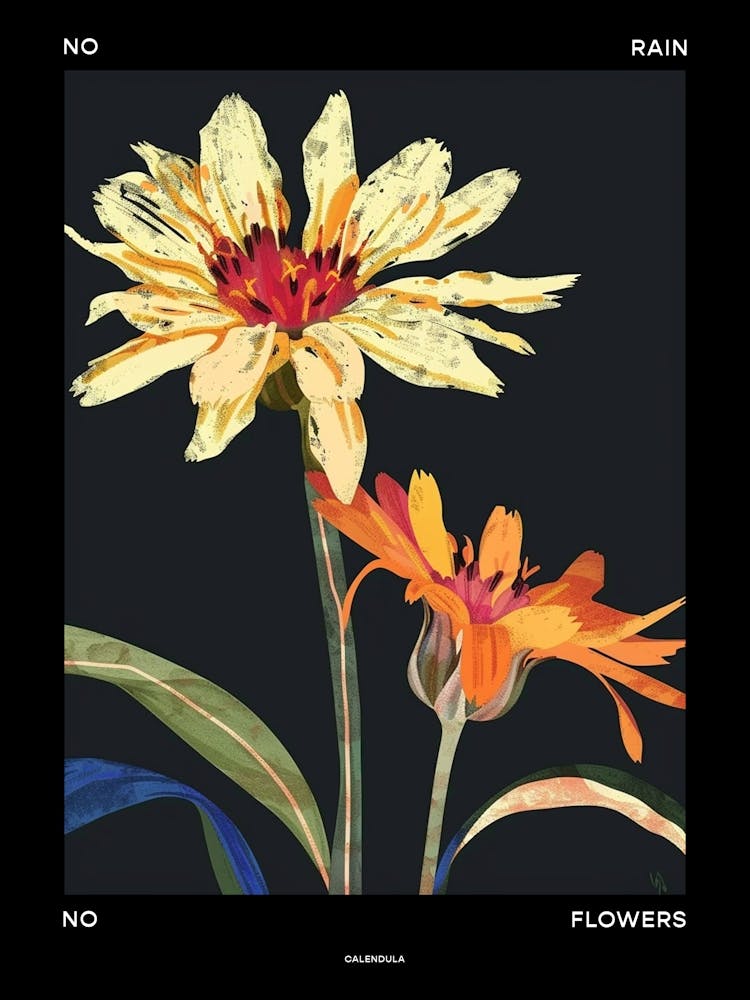No Rain No Flowers Poster Calendula 2