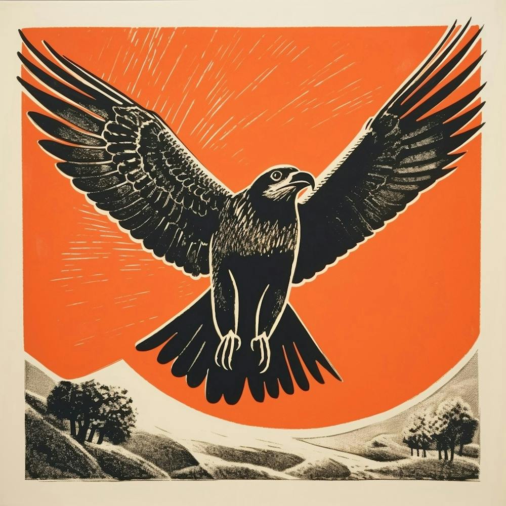 Retro Bird Lithograph Falcon 1