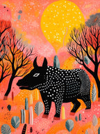 Polka Dot Rhino With Orange Pink Sunset