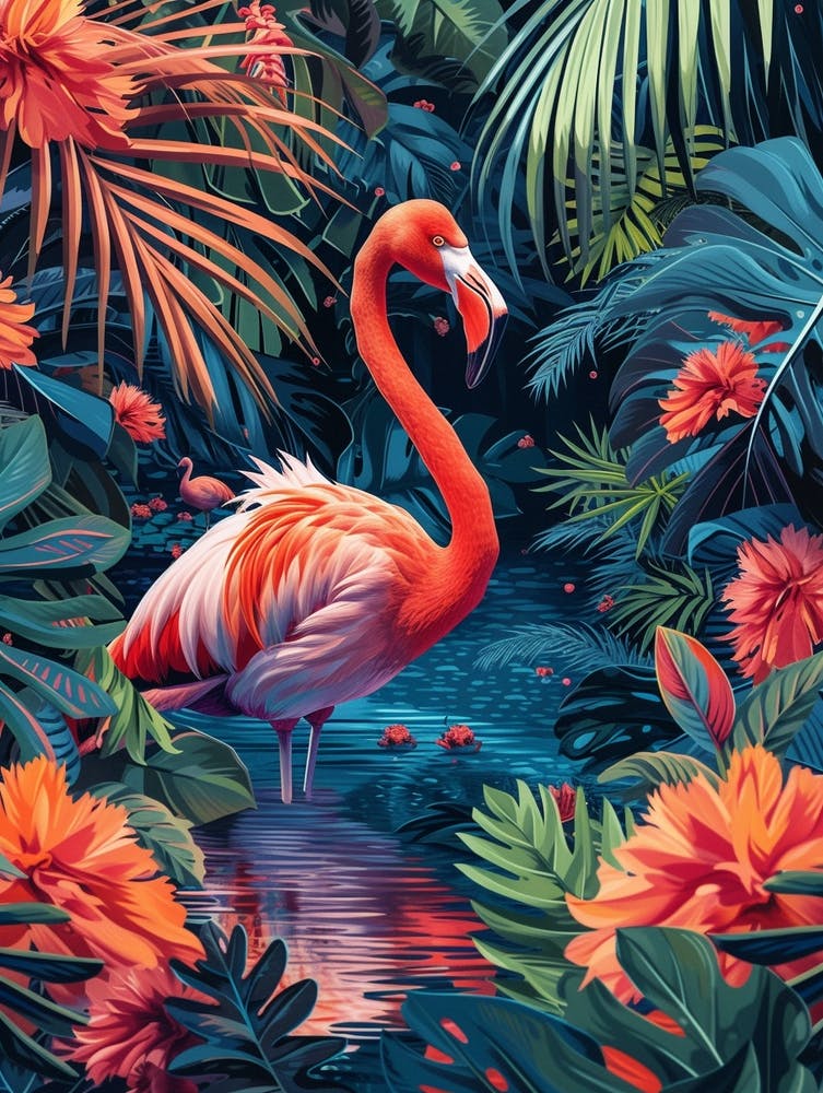 Greater Flamingo Greece Tropical Illustration 4
