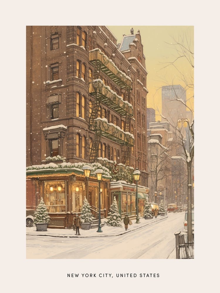 Vintage Winter Poster New York City Usa 5