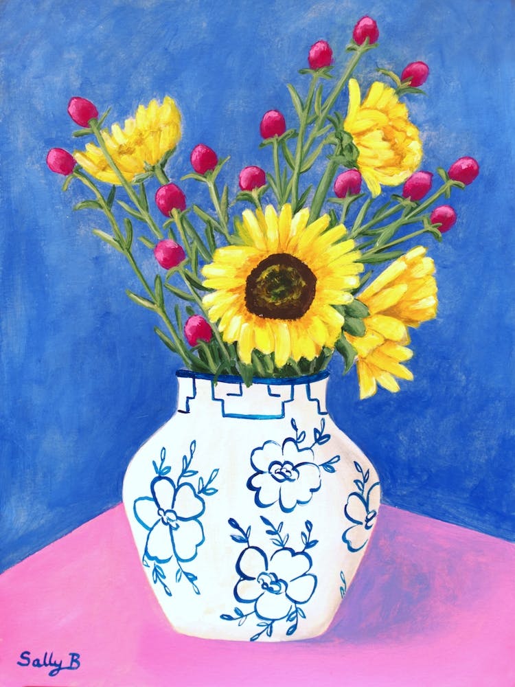 Chinoiserie Sunflower On Pink Table