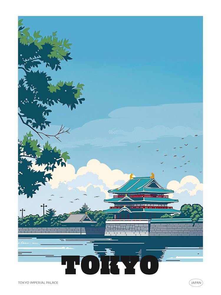Tokyo Imperial Palace 2 - Farbenfrohes Illustrationsposter