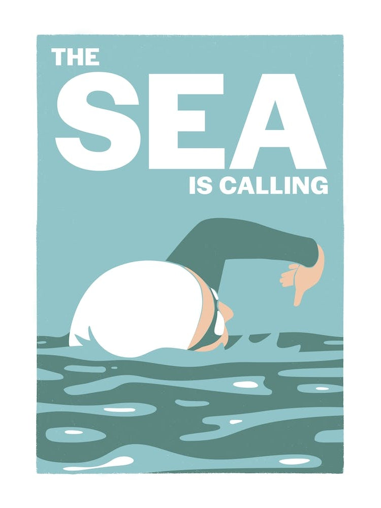 The sea is calling – vintage art deco style swimming art print in green