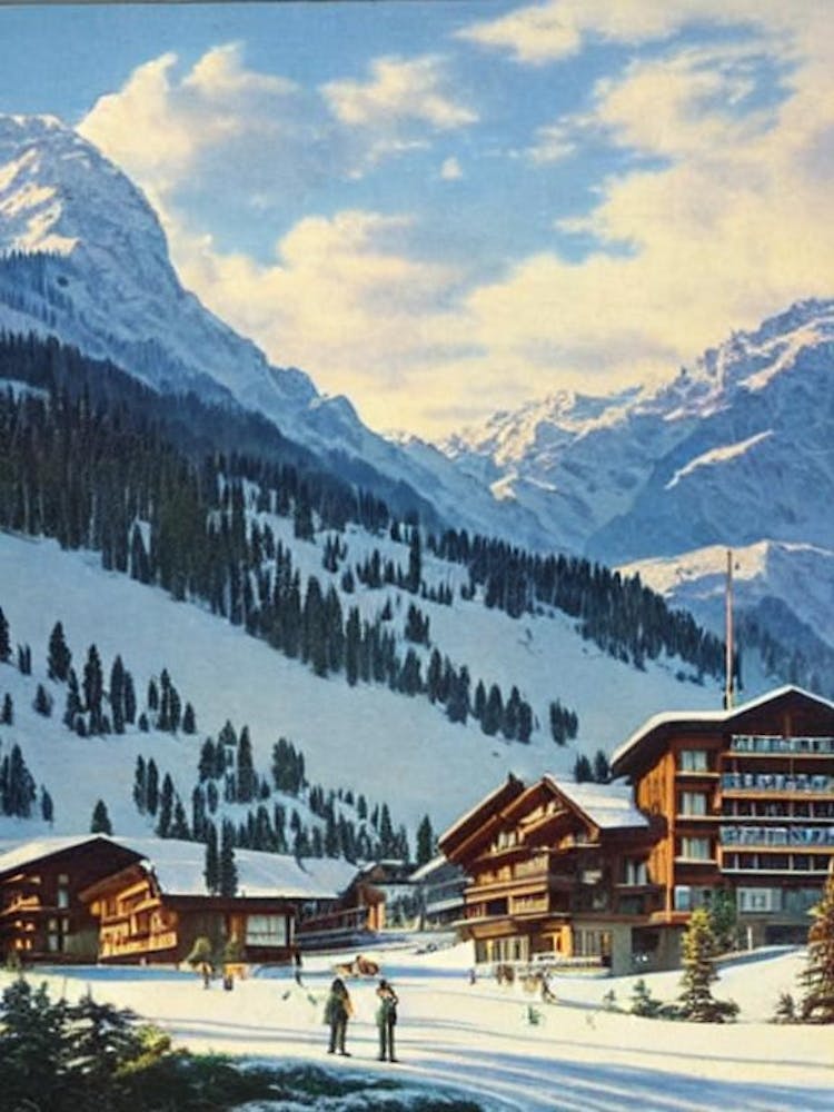 La Clusaz, France Ski Resort Vintage Landscape 3 Skiing Poster