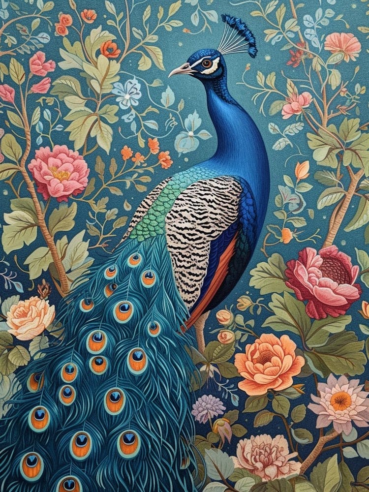 Blauer Floral Vintage Pfau