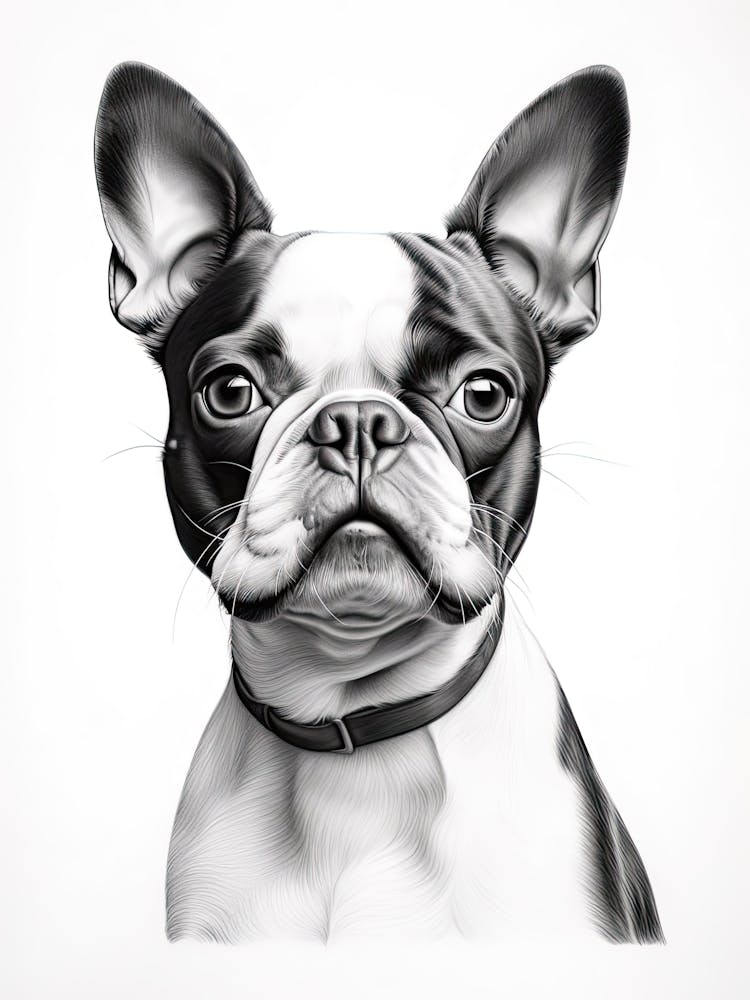 Boston Terrier Dog, Line Drawing 1