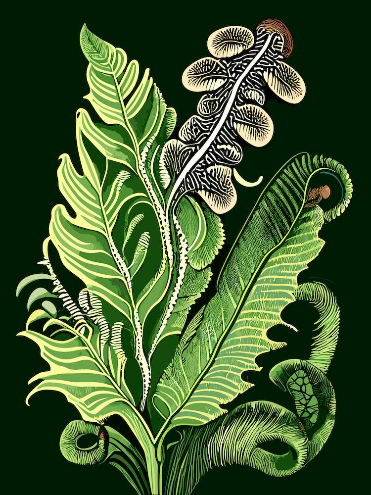 Hart's Tongue Fern Wildflower Vintage Botanical 1