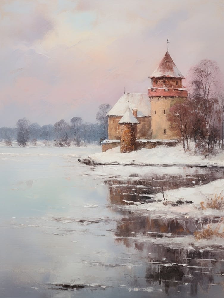 Dreamy Winter Painting Trakai Castle Lithuania 2