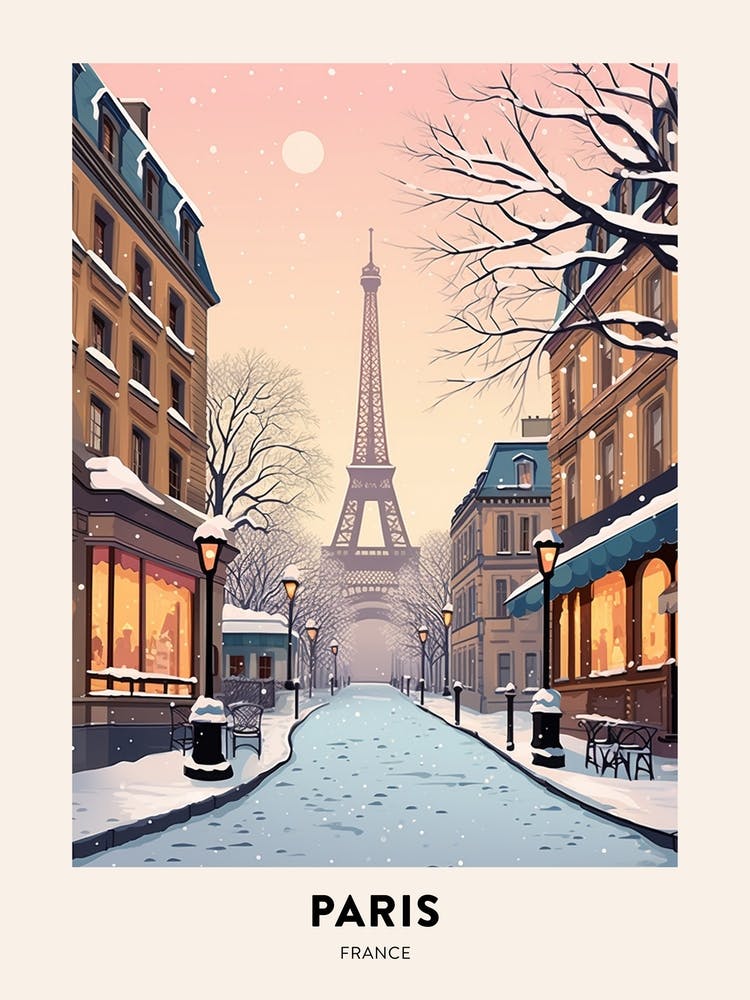 Vintage Winter Travel Poster Paris France 4