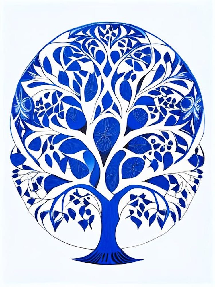 Tree Of Life Symbol Blue And White Line Drawing