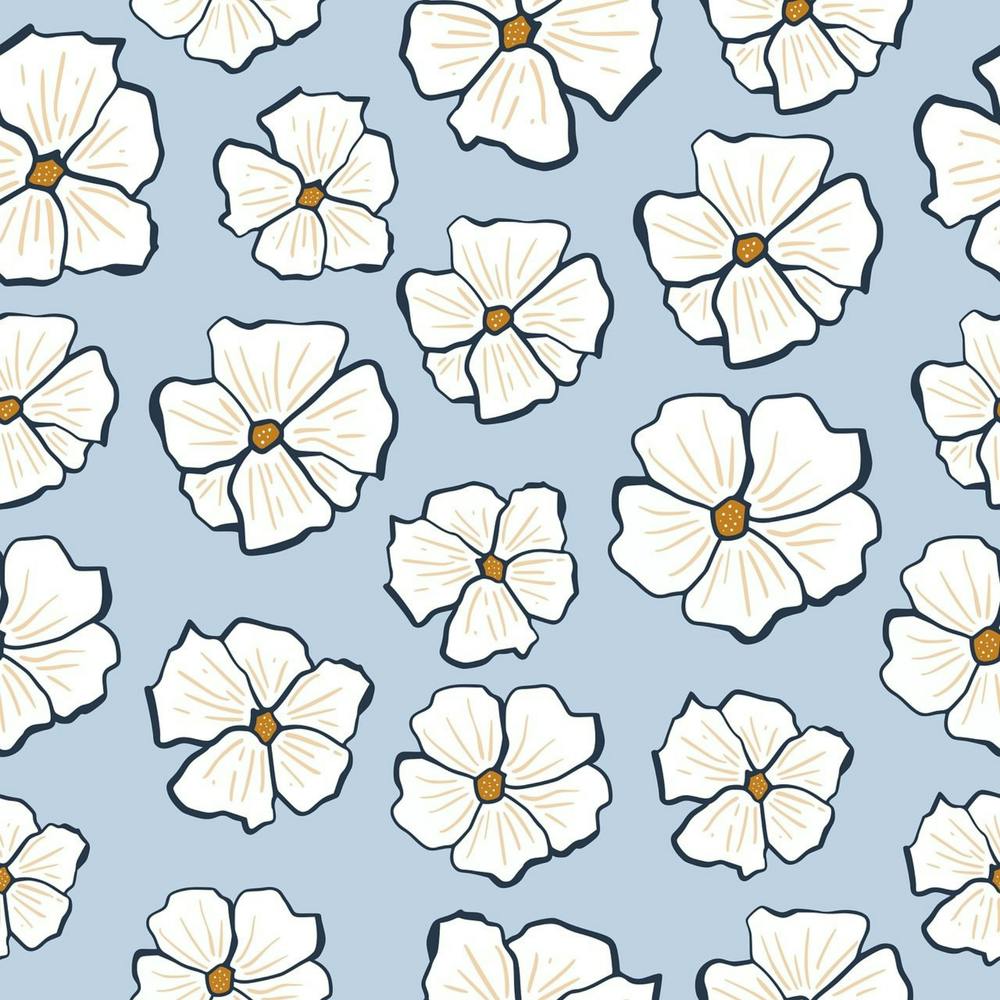 White Flowers On A Blue Background