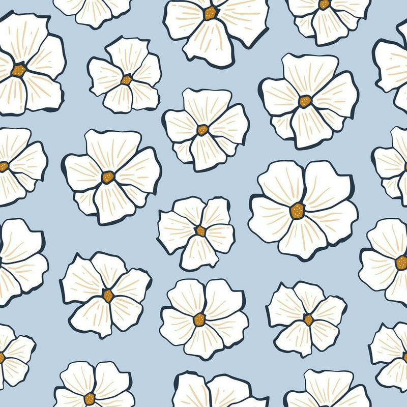 White Flowers On A Blue Background