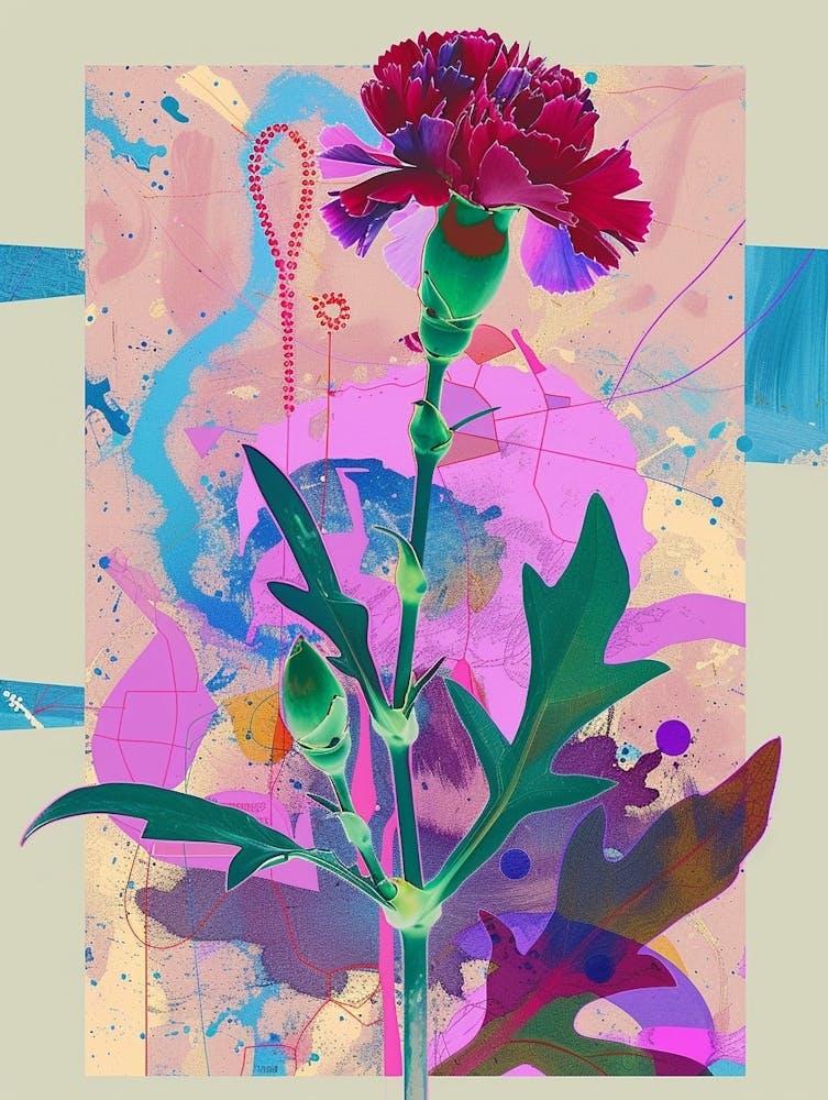 Carnation (Dianthus) 4 Neon Flower Collage
