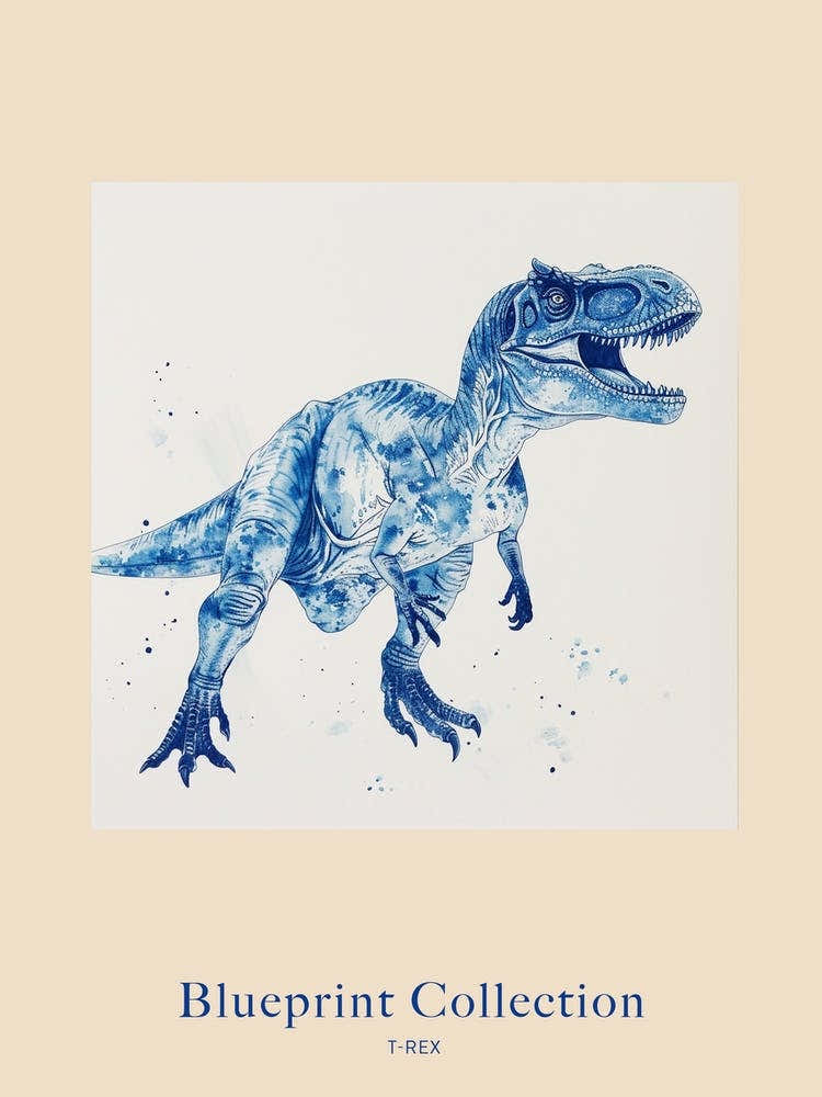 Blue T Rex Watercolour Style Poster