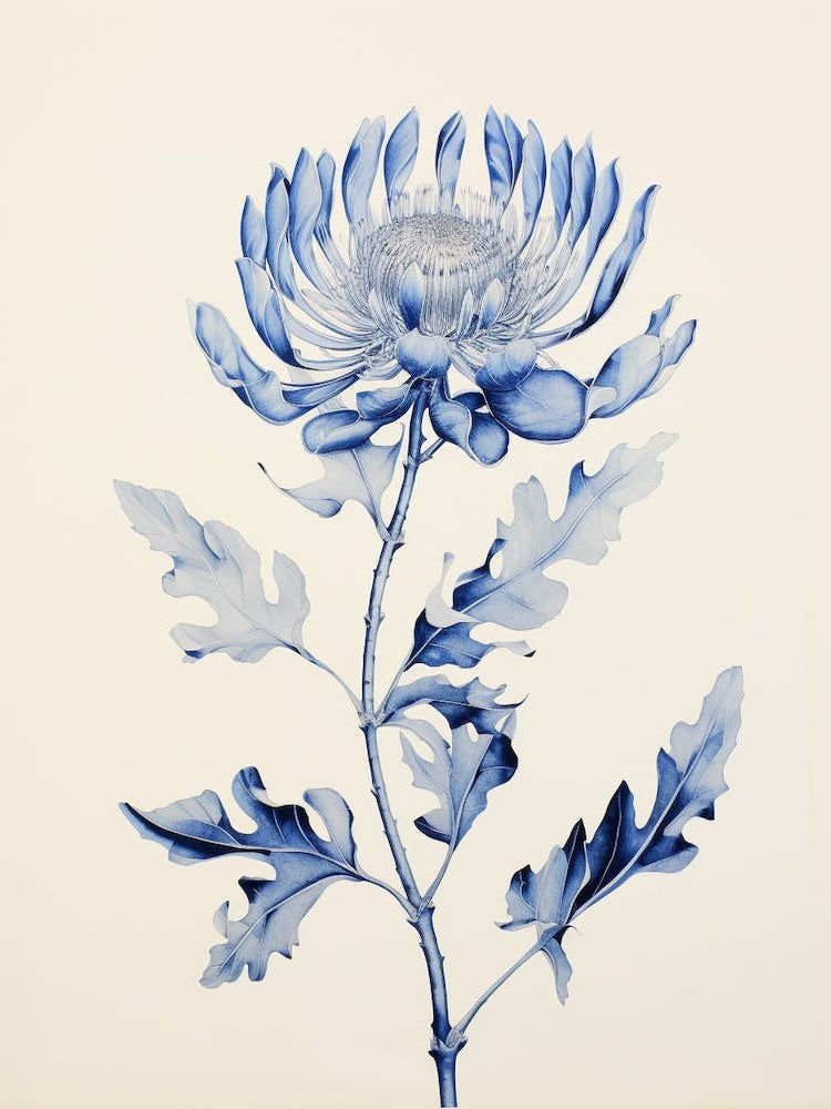 Blue Botanical Protea 2