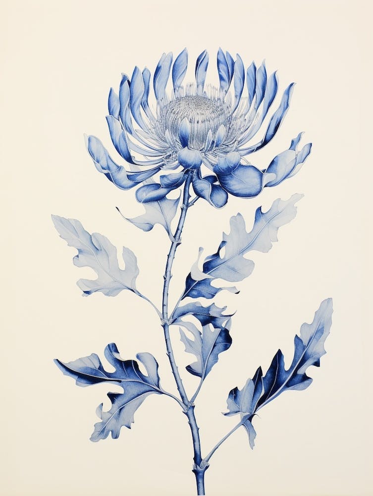 Blue Botanical Protea 2