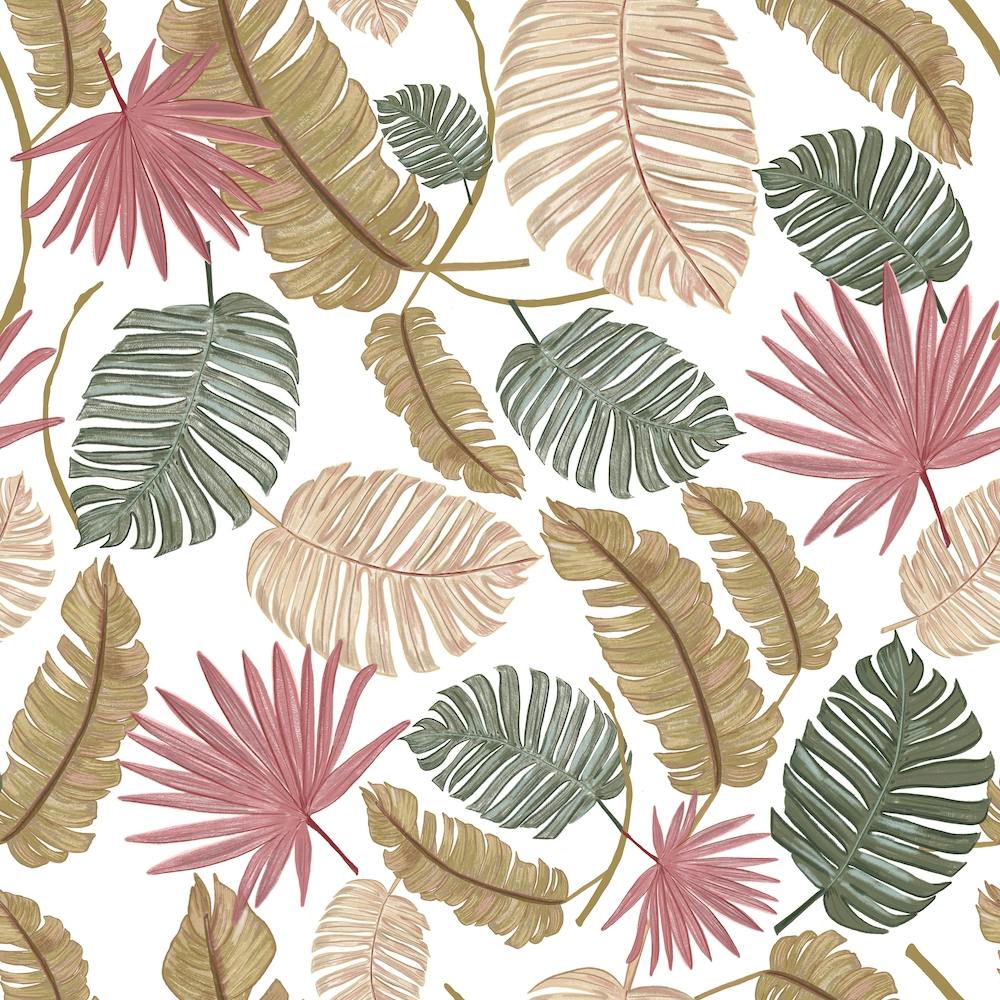 Nature Color Hand Drawn Tropical Leaves Pattern Square