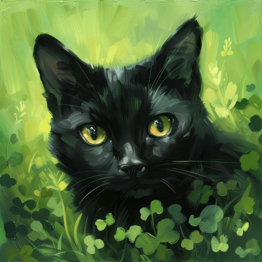 Black Cat In Green Grass