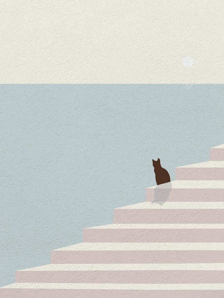 MIinimal art Cat On Stairs