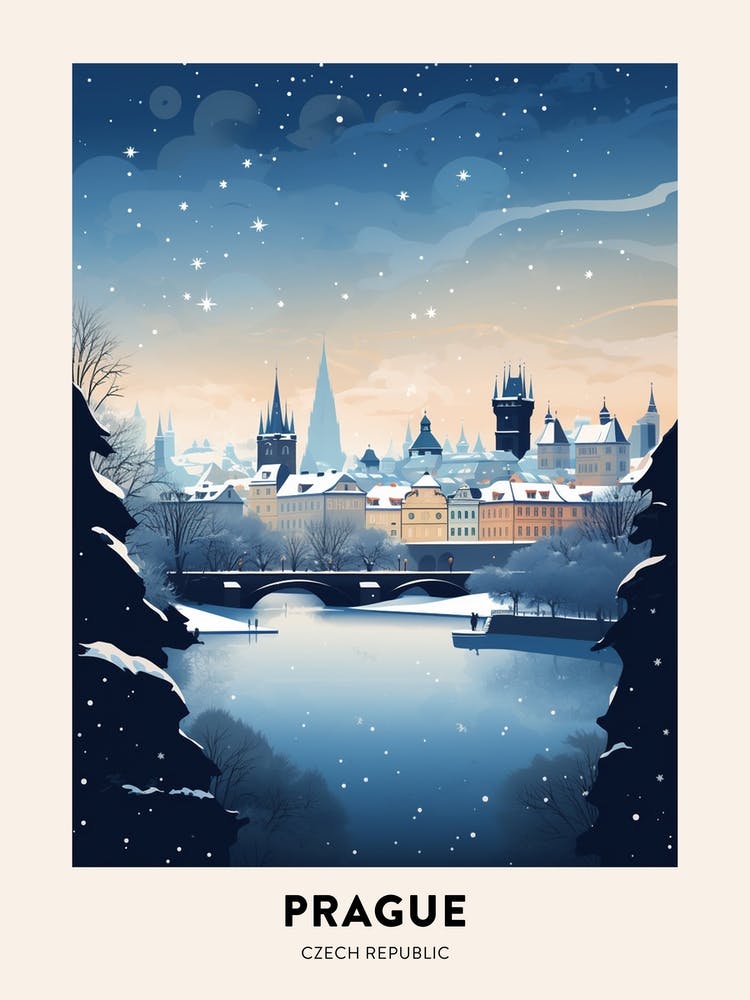 Winter Night  Travel Poster Prague Czech Republic 3