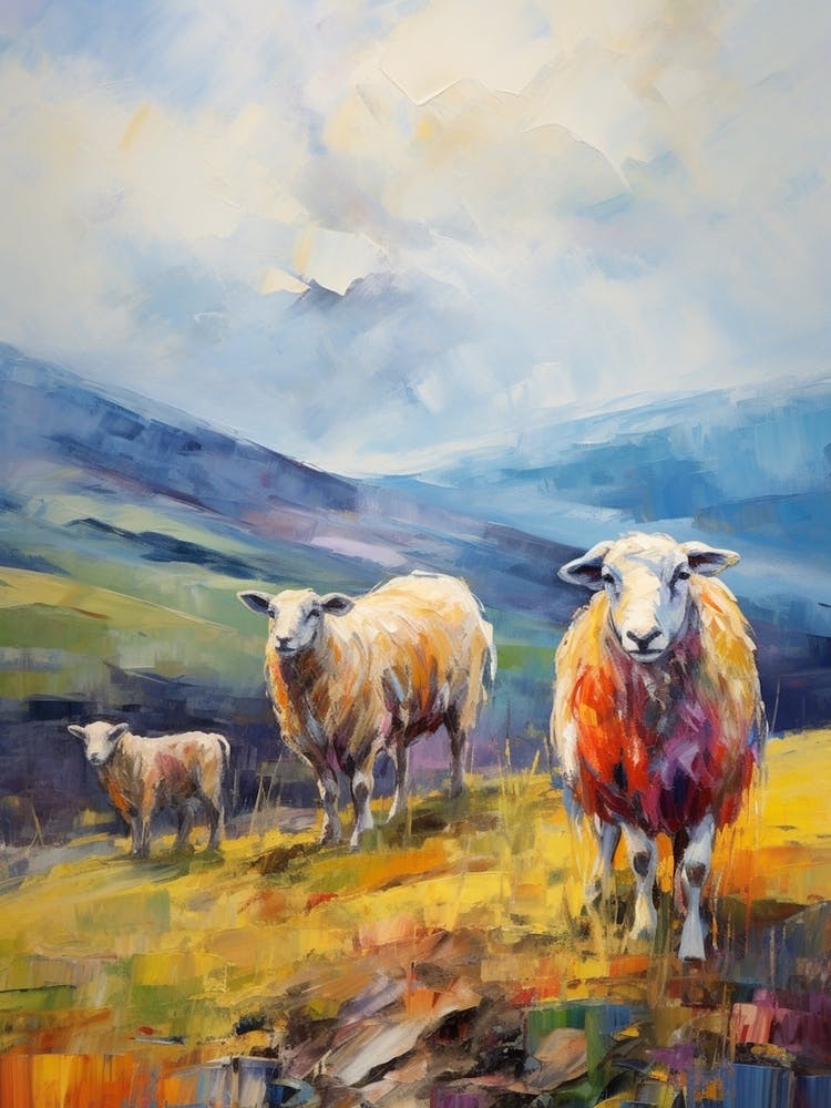 Impressionism Style Painting Of Highland Sheep 3