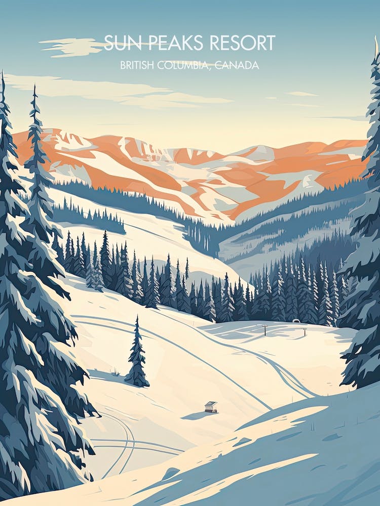 Poster Of Sun Peaks Resort   British Columbia, Canada, Ski Resort Illustration 2
