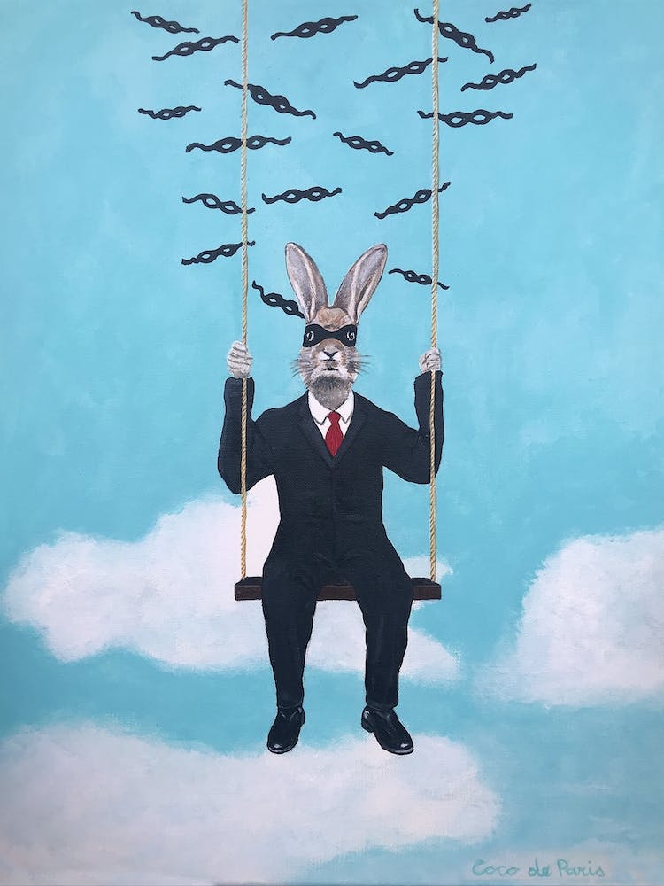 Masked Rabbit On A Swing