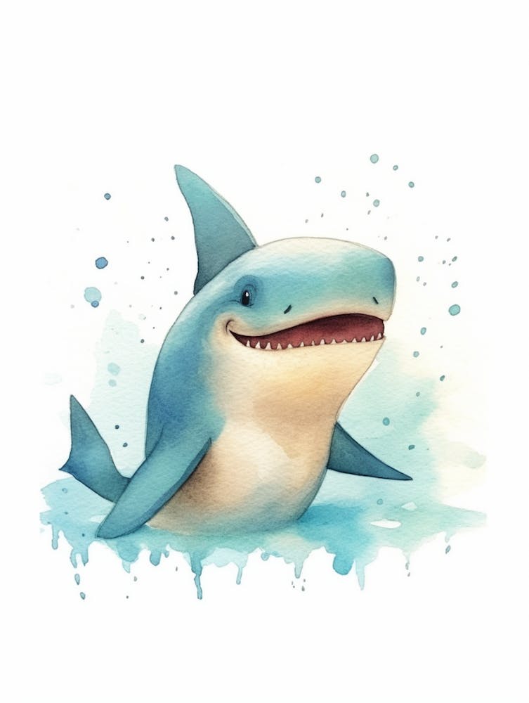 Cartoon Watercolour Nurse Shark Kids Nursery 3