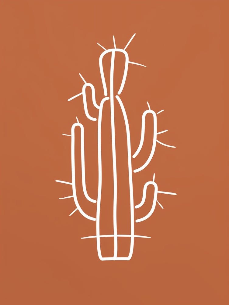Cactus Line Drawing Crown Of Thorns Cactus 1